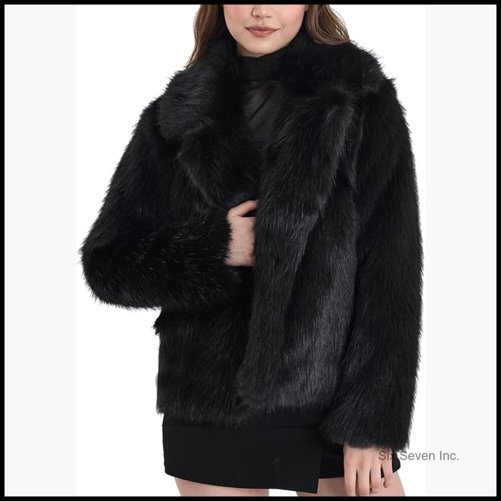 Faux Fur Coat Open Front Lapel Shaggy Parka Winter Outerwear